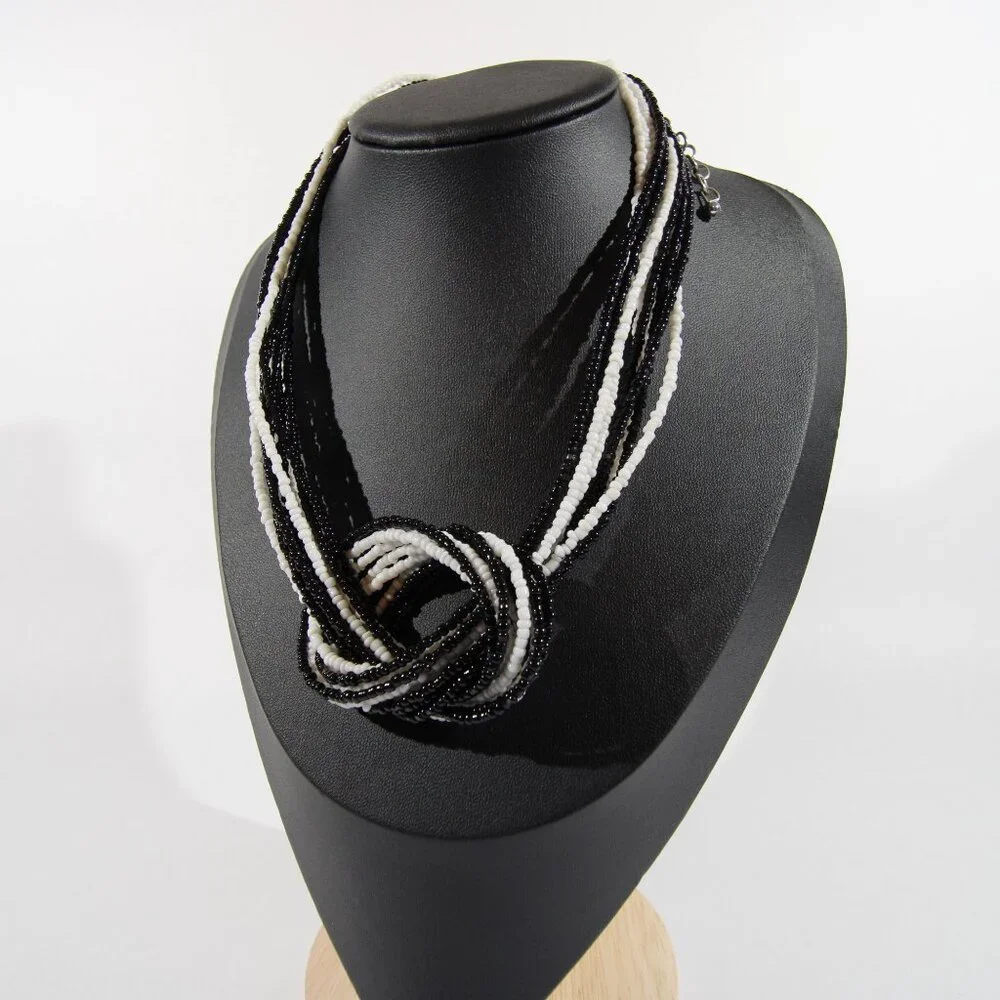 Vintage Black and White Multi-Strand Seed Bead Necklace - Picture 5 of 7